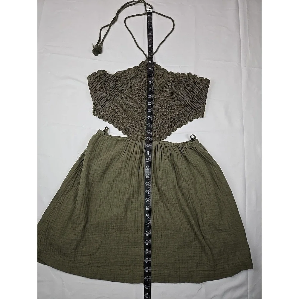 Aerie NEW Crochet Halter Top Gauze Olive Green LARGE Cottagecore Feminine Dress - Picture 7 of 12